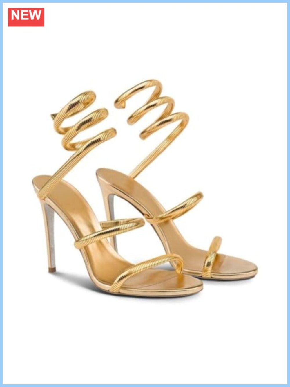 Faux Leather Gold Strappy Stiletto Heels Sandals 4.17 inch Lace Up Square Toe